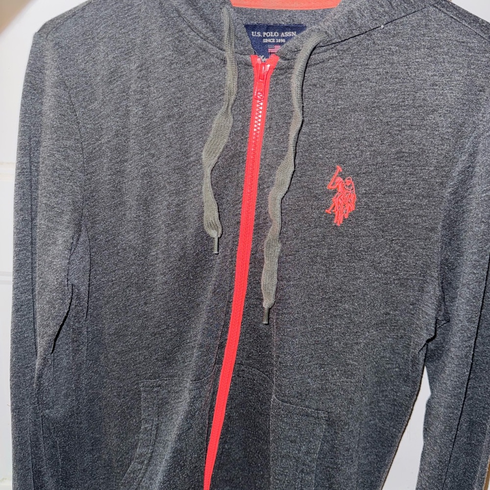 U.S. Polo Assn. Charcoal and Coral Zip-Up Sweater